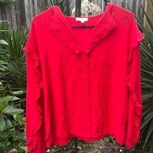 ▶️ Jade Melody Tam ◀️ Red Ruffle blouse.  Size Small